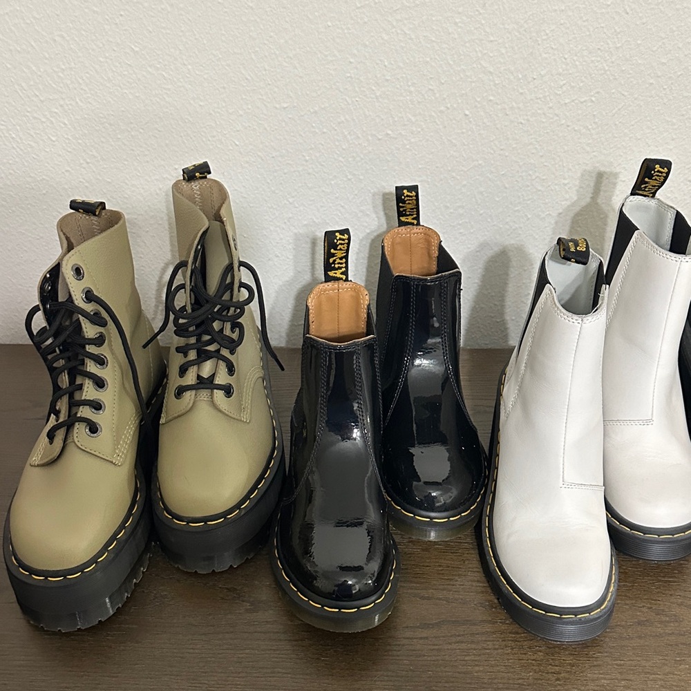 Bundle of 3 pairs of Dr. Martens Ankle Boots in Tan, Black, and White
